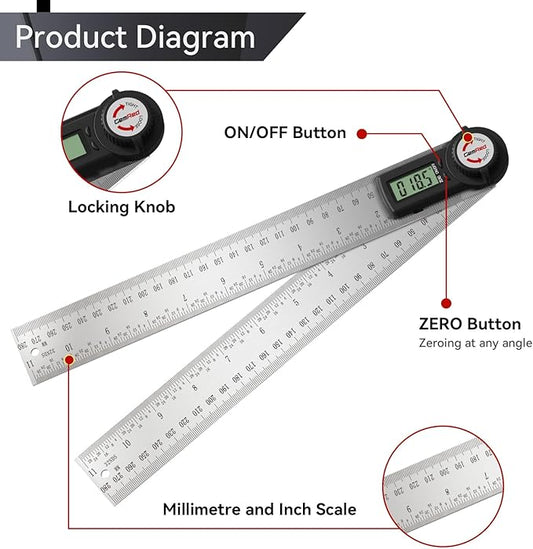 GemRed 82305 Digital Angle Finder Protractor (Stainless steel 300mm)