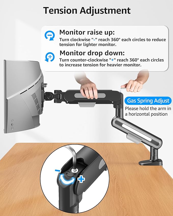 MOUNTUP Single Monitor Desk Mount for 4.4-26.5lbs, Heavy Duty Monitor Arm for 40 39 37 34 32 27inch, Full-Motion Monitors Stand, Height Adjustable Monitors Arm with C-Clamp&Grommet Base