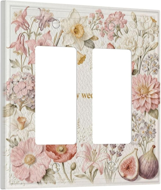 Bvtewkhz Floral Plant Watercolor Flowers 2 Gang Double Toggle Decorative Outlet Covers Light Switch Plate Electrical Receptacle Switchplate For Bathroom Kitchen Bedroom