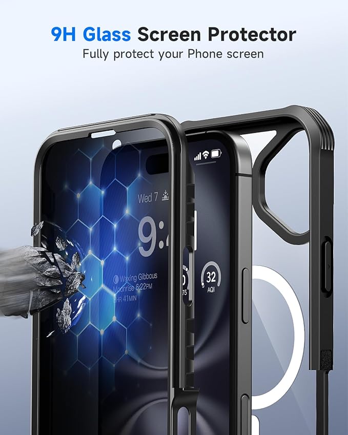 seacosmo for iPhone 16 Plus Case, Full Body Bumper with Built-in 9H Tempered Glass Privacy Screen Protector and Camera Lens Protector, Compatible with MagSafe, Shockproof Phone Cover, 6.7", Black