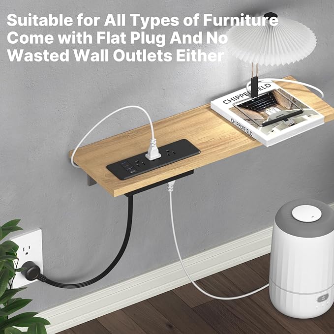 CCCEI 6 Outlets Dual Side Recessed Power Strip with 45W USB C Port, Furniture Flush Mount, Under Desk, Desk Top Multiple Outlet, Hidden Charging Station for Conference Table, Nightstand, Black. 10FT.
