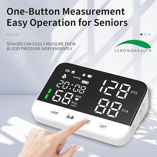 LERONGHEALTH Digital Upper Arm Blood Pressure Monitor for Home Use, Rechargeable, Large LED Display, Systolic Diastolic Pulse Reading, Voice Broadcast, 240 Memory Storage for 2 Users,FDA Cleared