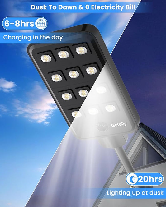 Gefolly G-13000W Solar Street Light Outdoor, Wide Angle Commercial Parking Lot Light Dusk to Dawn 6500K IP67 Flood Security with Motion Sensor Lamp for Yard, Basketball Court