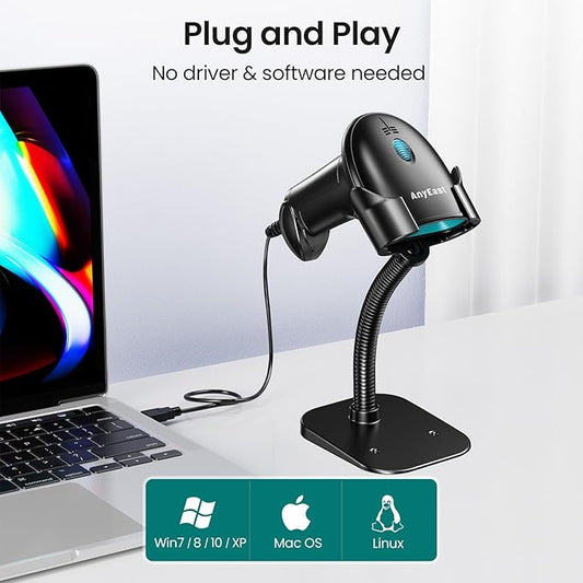 Barcode Scanner with Stand, USB Wired Inventory 2D 1D QR Code Scanner,Compatible with Computer POS MAC with Automatic Scanning, Handheld Barcode Reader for Library Supermarket(Green)