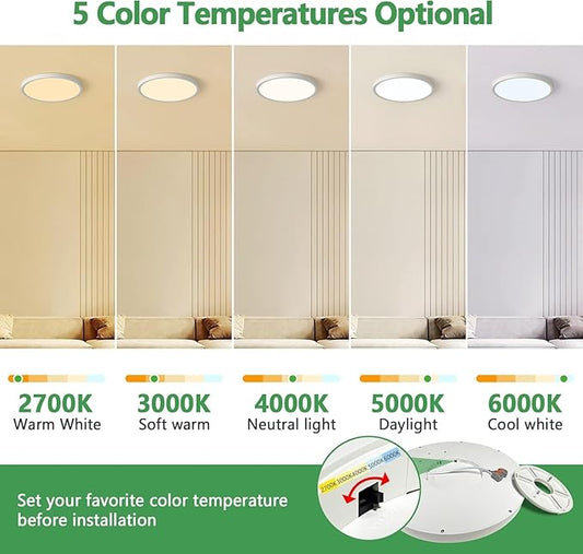 6PK 15.8 Inch Dimmable LED Flush Mount Ceiling Light, 32W, 3480LM, 2700K/3000K/4000K/5000K/6000K, Round Flat Panel Low Profile Ceiling Light Fitures for Hallway, Kitchen, Bedroom, White