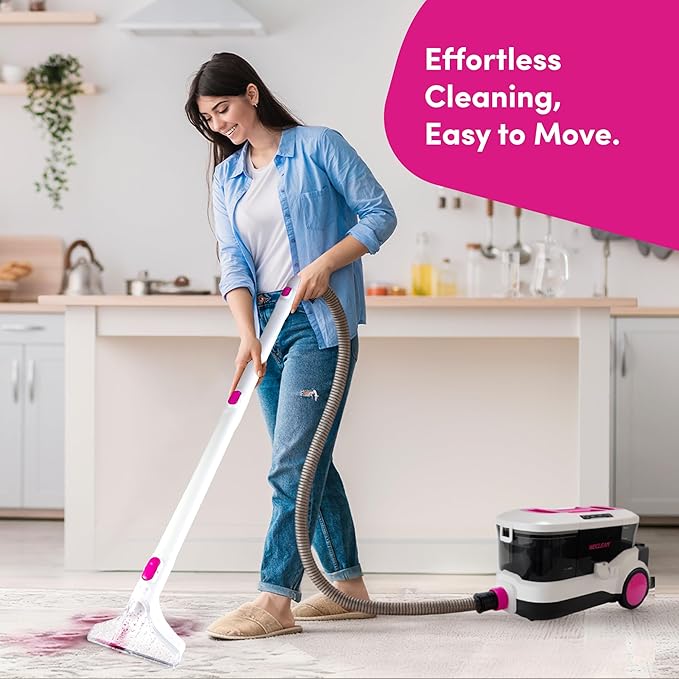 WECLEAN Carpet Cleaner Machine and Stain Remover for Deep Cleaning Upholstery for Carpets Rugs and Fabric Seats,800W 18Kpa,3L Clean Tank and 1.5L Dity Tank, Pink