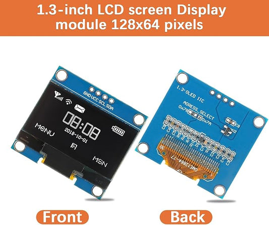 JAMHER 1.3 Inch I2C IIC OLED Display Module 128x64 Pixel Mini Self-Luminous Display Screen Board for Arduino Projects Raspberry Pi with Wire(1Pack White)