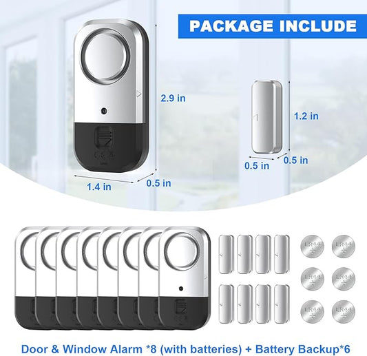 ANKOSHUN Door Window Alarm Sensors - Door Alarms for Kids Safety, Door Alarms for Home Security, for Home, Office, Store, Garage, Dorm Room, Apartment, RV, 8 Pack
