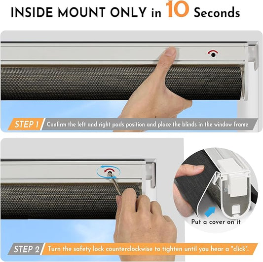 Persilux Smart Motorized Blinds with Remote, No Drill Automatic Roller Shades for Indoor Windows, Light Filtering Linen Fabric, Electric Blinds for Windows, Weave Blend Coal C162-8, Custom Size
