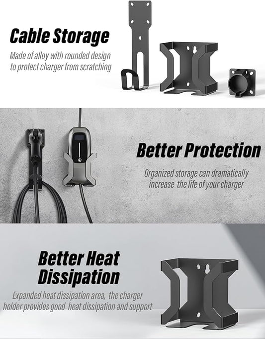 BMZX EV Charger Holder J1772, Wall Mount Kit for Electric Car Charger | Heavy-Duty Stainless Steel | SAE J1772 Compatible | Includes Nozzle Holster Dock & J-Hook