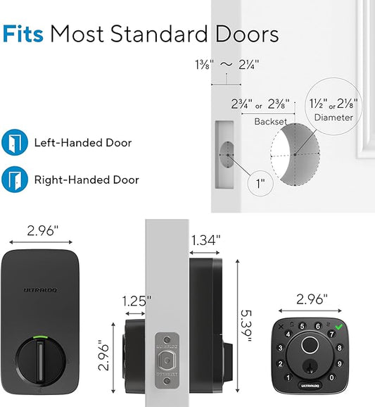 ULTRALOQ Bolt Fingerprint Smart Lock with Handle, 7-in-1 Keyless Entry Door Lock Set, Built-in WiFi Deadbolt, Auto-Lock & Unlock, App Remote Control, Works with Alexa, ANSI Grade 1,Black