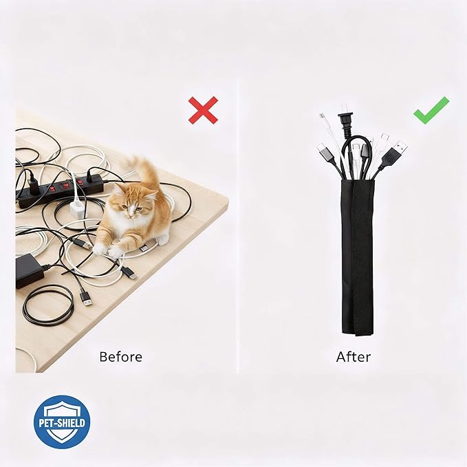 Flauzmann 1" - 6.6FT Chew Proof Cord Protector from Pets, Black Heavy Duty Dog & Cat Cable Sleeve Cover - Flexible Split Sleeve for Home, Office, Automotive Wires
