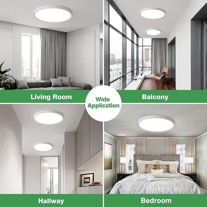 15.8 Inch Dimmable LED Flush Mount Ceiling Light, 32W, 3480LM, 3000K/3700K/4000K/5000K/6000K, Round Flat Panel Low Profile Ceiling Light Fitures for Hallway, Kitchen, Bedroom, 2PK White