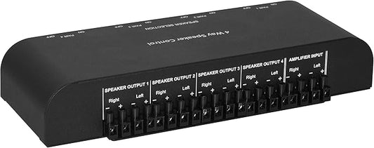 Xtrempro 61051 2 or 4 Way Speaker Switch, 1 in 2 Out or 1 in 4 Out Way Pair Stereo Speaker Selector W/Screw Type Connections Metal Non-Slip Box - Black (1 x 4 Way)