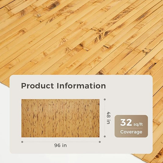 OUZUGIE 1 Pack 96x48 Inch Natural Bamboo Wall Panel – Yellow Burned Pole Wrap Paneling for Walls, Ceilings, Cabinets, Furniture – Ideal for Bedroom, Living Room & Office DIY Decor