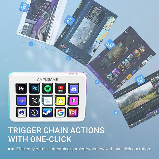 FIFINE AmpliGame Gaming Controller with 15 Shortcuts for OBS Streaming Studio with Macro Keys, Trigger Actions, PC Media RGB Controller for Content Creation/Office Work-D6 White