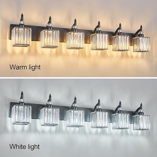 BBLLWJ Crystal Vanity Lights - Black, 6 Light Bathroom Vanity Light with Crystal Fixture, Modern Style for Bathroom Mirror