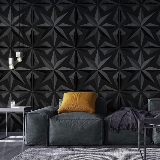 Art3d Decorative 3D Wall Panels Art Petal Pack of 12 Tiles 32 Sq Ft, Black