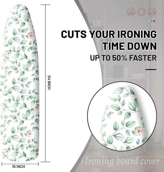 Extra Thick Ironing Board Cover and Pad, 15x54 Ironing Board Cover, Resist Scorching and Staining,Elastic Edges,Sage Green Spring Summer Eucalyptus