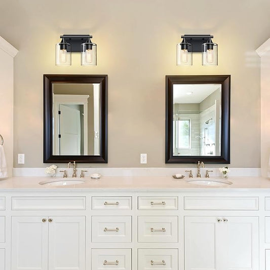 XPEHK Vanity Lighting Fixtures,2-Light Bathroom Lights Over Mirror,Modern Sconces Wall Lighting with Clear Glass Shade,Light Fixture for Bathroom Bedroom Living Room Vanity Table Hallway
