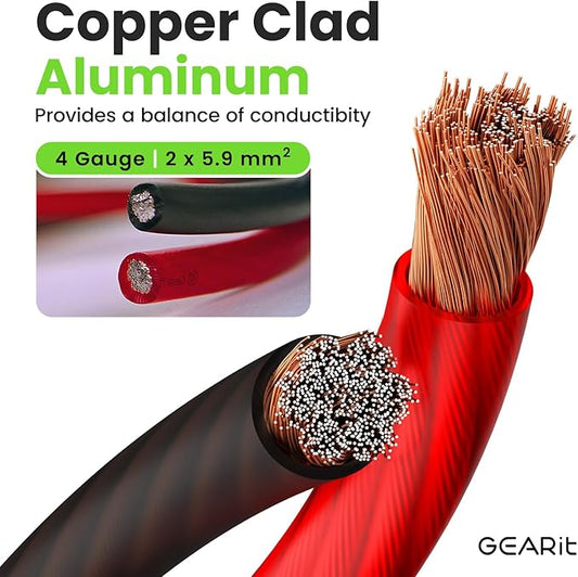 GEARit 4 Gauge Wire (50ft Each - Black/Blue Translucent) Copper Clad Aluminum CCA - Primary Automotive Wire Power/Ground, Battery Cable, Car Audio Speaker, RV Trailer, Amp, Electrical 4ga AWG 50 Feet