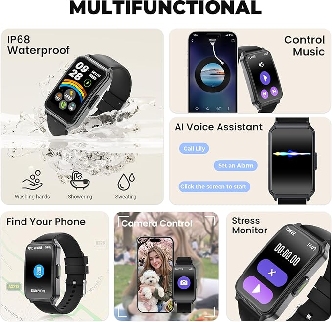 Fitness Tracker (Answer/Make Call),Smart Watch 24/7 Heart Rate Spo2 Blood Oxygen Monitor Sleep Tracker, 120 Sports Modes Pedometer Calorie Step Tracker, Waterproof Activity Tracker for Women Men Black