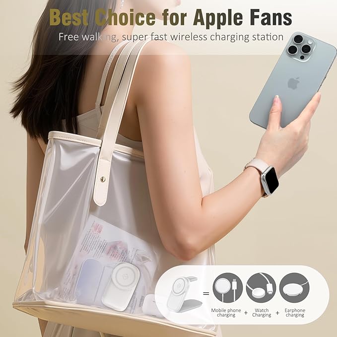 Foldable Wireless Charger, Fast Max Charging for iPhone 16/15/14/13/12 Pro Max, 3 in 1 Charging Station for Apple Watch 10-3 & AirPods Pro/4/3(White