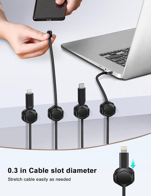 Cord Holder - Cable Clips - Cord Organizer for Desk - Cord Holder for Nightstand - for Desk, Nightstand, Phone Charger, Computer, Home, Office, Car(12pcs)
