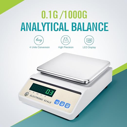LICHEN Lab Analytical Balance 1000gx 0.1g with LED Display, Tare & Counting Function,G/ct/oz/lb Units- High Precision Scale for Kitchen, Lab, Pharmacy, Jewelry(No Test Weight)