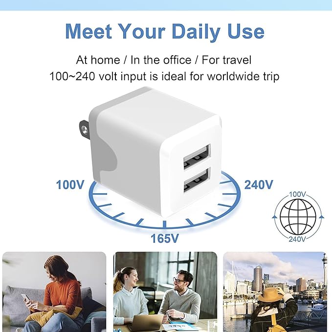 USB Wall Charger,Dual A USB Port Cube Power Plug Adapter,Fast Phone Charger Block Charging Box Brick for Phone 16 15 14 13 12 11 Pro Max 10 Se X 8 7 Plus,and More【2 Pack】
