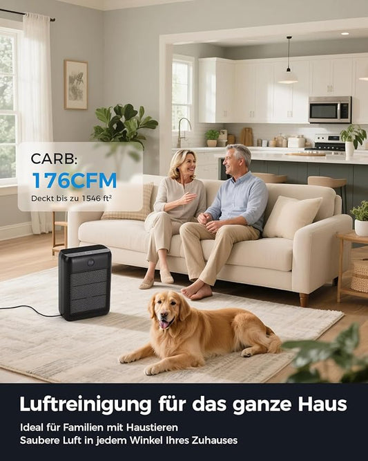 Slevoo Air Purifier for Home Large Room, H13 True HEPA Filter Air Purifiers & 3 × pre-filters for Bedroom,Office,Living Room,Covers Up to 1546 ft²,CADR 300 m³/h (Black)