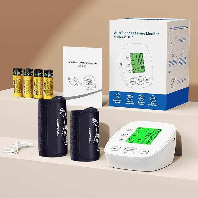 Arm Blood Pressure Monitor with 2 Cuffs, Pediatric Blood Pressure Cuff 6"-9",Medium/Large Cuff 9"-16.5", Includes 4 AAA Batteries