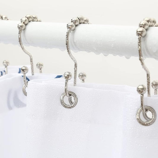 Shower Curtain Hooks, Goowin Shower Curtain Rings, Stainless Steel Shower Curtain Hooks Rust Proof Free Sliding Double Shower Hooks for Curtain, Shower Curtains & Liners (Nickel)