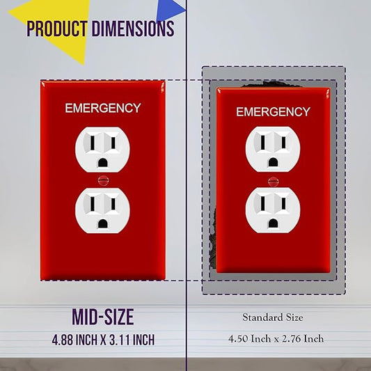 ENERLITES Duplex Receptacle Outlet Wall Plate with Emergency Label, Electrical Outlet Cover, Mid-Size Size 1-Gang 4.88" x 3.11", Unbreakable Polycarbonate Thermoplastic, UL Listed, 8821M-ER, Red