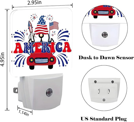 FSHVQKD Happy Independence Day Night Light,Plug Into Wall with Dusk to Dawn Light Sensors, Warm Nightlights for Bedroom, Bathroom, Hallway, Kitchen, Gifts Ideal for Boys Girls Women Men