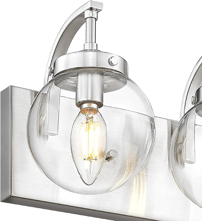 Beionxii 4-Light Bathroom Light Fixtures, Brushed Nickel Bathroom Vanity Light Over Mirror, Modern Vanity Lights with Clear Glass Shade for LivingRoom Hallway, BX-VL03BN-4CG