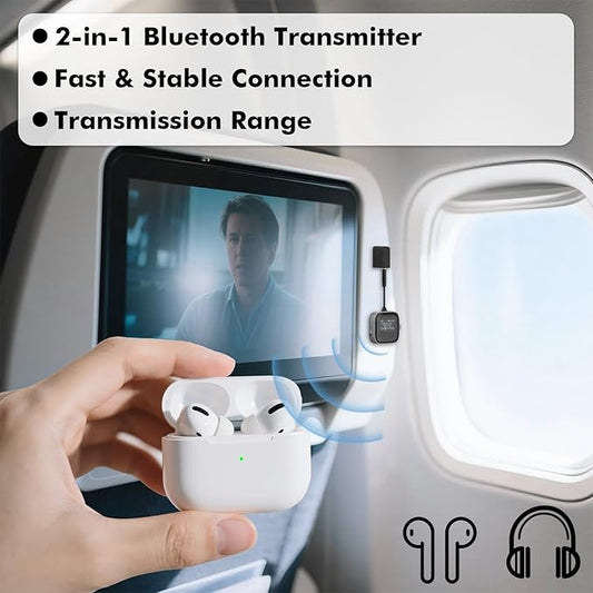 Airplane Bluetooth Transmitter Receiver for 2 Compatible w/AirPods Wireless Headphones, HD Display Low Latency 3.5mm AUX Jack 5.3 Bluetooth Audio Adapter for TV, Flying, Car, Gym, Stereo