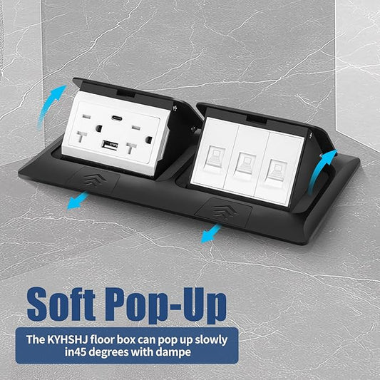 KYHSHJ USB Pop Up Floor Socket Kit with 2 * 20A Receptacle,4.8A 1 USB-A Ports &1 USB-C Port,3-Port RJ45 Datacom Receptacle,Corrosive Resistant Hardware,Black