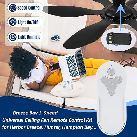 KUJCE10311/ KUJCE10712 Ceiling Fan Remote Control Kit for Harbor Breeze Hampton Bay Hunter, 3-Speed Light Dimmer, Replacement TR214A, TR214B, 2BB78-ITL-F304C, A25-FA0138, KUJCE10610, 2AQZU-18018