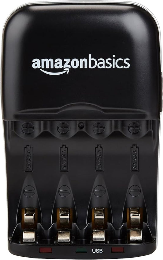 Amazon Basics Rechargeable Battery Charger for AA & AAA Nickel-Metal Hydride (NiMH) Batteries with USB Charging Port, Black