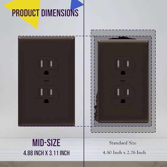 ENERLITES Duplex Receptacle Outlet Wall Plate, Gloss Finish, Midway Size 1-Gang 4.88" x 3.11", Unbreakable Polycarbonate Thermoplastic, UL Listed, 8821M-BR-10PCS, Brown (10 Pack)
