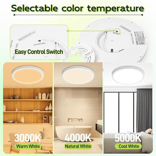 hykolity 2 Pack 9 Inch Selectable CCT LED Round Flat Panel Light, 18W 1800LM 3000K/4000K/5000K, Edge-Lit Flush Mount Ceiling Light Fixture for Kitchen, Bedroom, Laundry and Closet Room,White