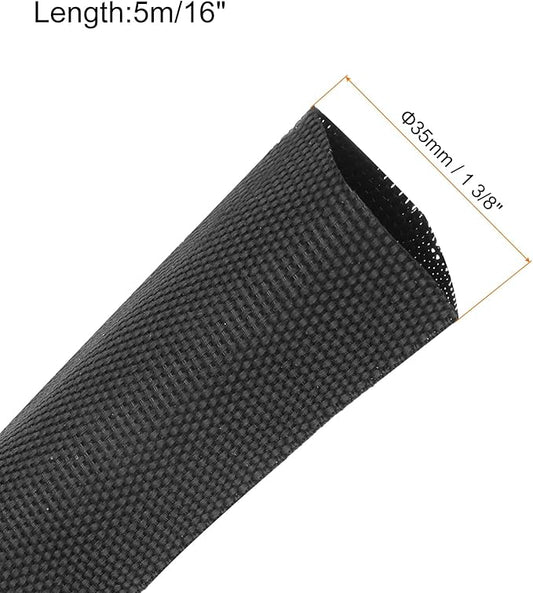 MECCANIXITY Braided Cable Sleeves Heat Shrinkable Fabric Sleeving, 1 3/8" 16ft Black 2:1 Ratio Heat Shrinkable Cord Protector for Harness Cable, Network Cable Protection, Cable Management
