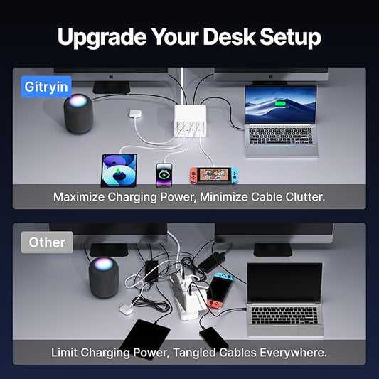 12-in-1 Desktop Charging Station with 4 Retractable Wall Chargers, 40W USB-C Power Strip with 4 AC, 4 USB C, 4 Type-C 31.5in Cables, Extension Cord with 1020J Surge Protection for Home Office