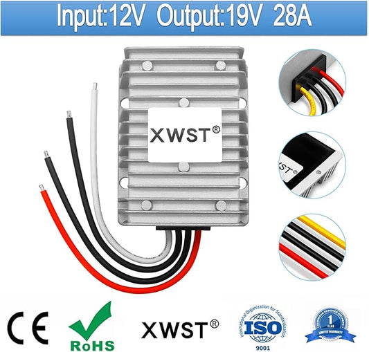 DC DC 12V to 19V 28A Step-up Module,Boost Converter 9V-13V to 19V Voltage Regulator,Waterproof Power Adapt 532W 19V Volt Transformer Module (12V to 19V 28A)