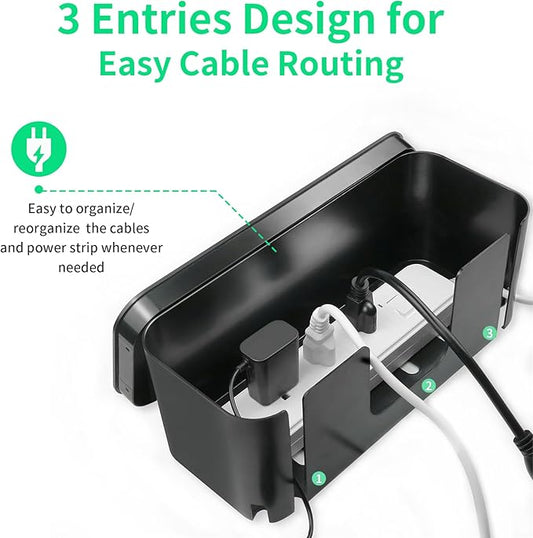 Cord Organizer Box, Cable Hider for Power Strips, Surge Protector, Extension Cord and Wire Management, Cable Management Box (2PCS/Large and Medium Size/Black)