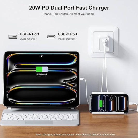3 Pack USB C Wall Charger, 20W Durable Dual Port QC+PD 3.0 Power Adapter, Double Fast Plug Charging Block for iPhone 14/15/16/17 Pro/Pro Max/Plus, XS/XR/X, Watch Series 8/7 Cube,White