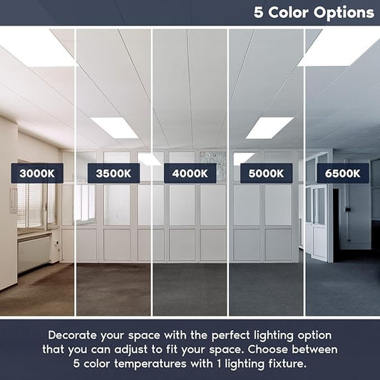 LUXRITE 2x4 FT LED Flat Panel Light, 5CCT Color Selectable 3000K 3500K 4000K 5000K 6500K, Wattage Selectable 30W/40W/50W, 6250 Lumens, LED Drop Ceiling Lights, 0-10V Dimmable, DLC & ETL (16 Pack)