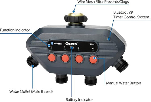 Eden 93443 4-Zone Bluetooth Water Timer |, Stainless Steel Washers