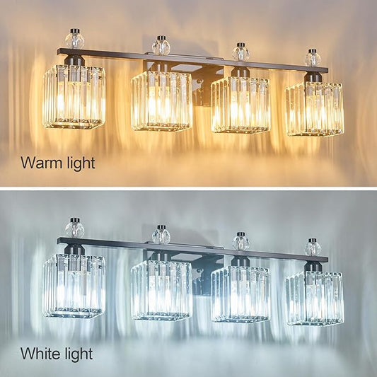 FDPBY Vanity Lights 4-Light Modern Crystal Vanity Light Plating Black Bathroom Light Fixtures Over Mirror Crystal Bathroom Vanity Lighting Fixtures